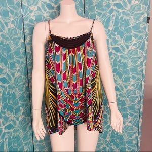 Nicole Miller NWOT Art Deco Double Strap High Low Swing Cami